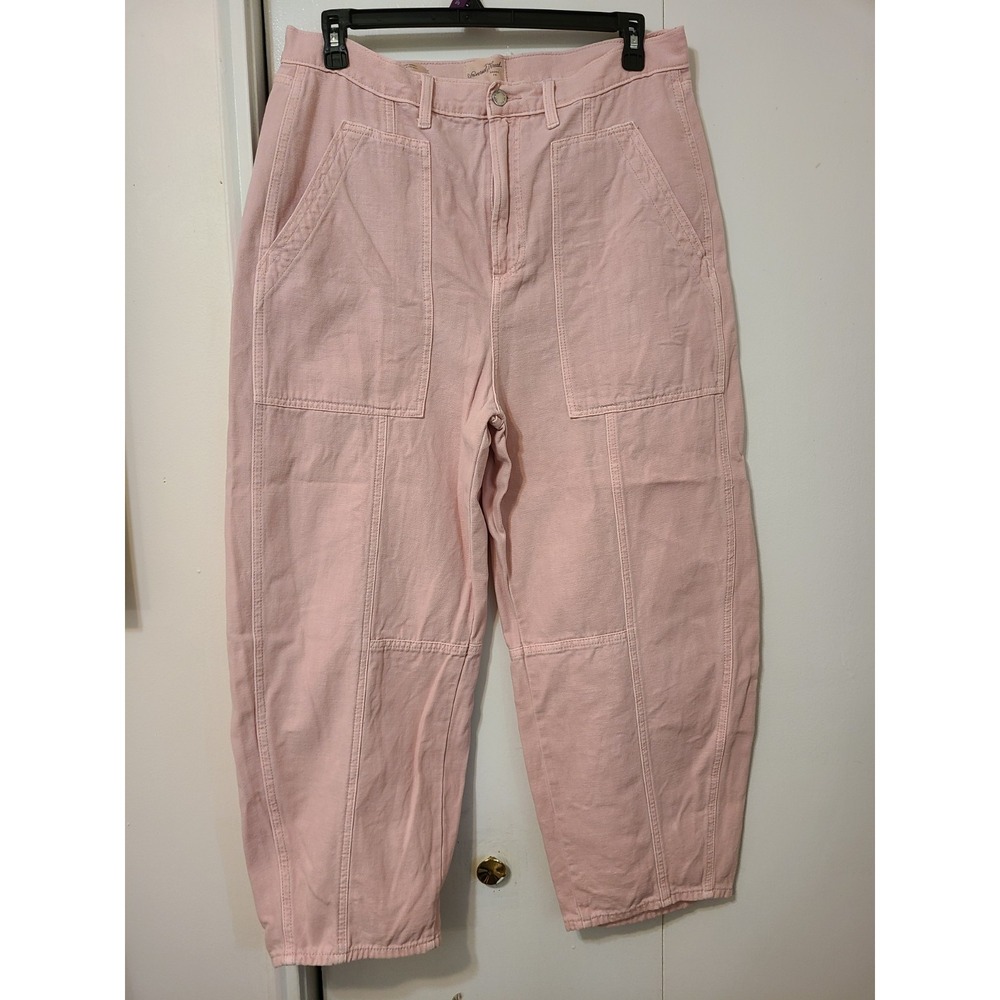 Universal Thread High-rise Barrel Jeans Pink Canvas Denim Front Pockets. Size 14